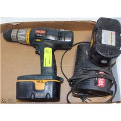 RYOBI 18V 1/2" DRILL W/ 2 BATTERIES+ CHARGER