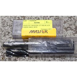 PACK OF 5 MASTER 1/2" HSS BLACK OXIDE DRILL BITS