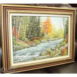 RIVER FOREST PAINTING BY M. KENDRICK FRAMED MATTED