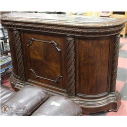 CARVED WOOD BAR WITH MARBLE LIKE TOP