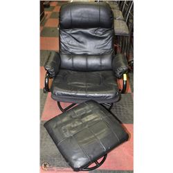 BLACK LEATHER & METAL SWIVEL/RECLINER