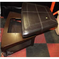 WOOD AND LEATHERETTE LIFT TOP OTTOMAN COFFEE