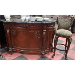 CARVED WOOD STONE TOP 20" X 65" X42" H BAR WITH