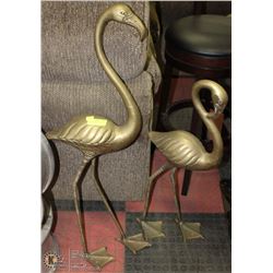 2 BRASS FLAMINGOS 39" & 31" TALL