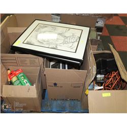 ESTATE PALLET WITH ASSORTED TOOLS, HOUSEHOLD MISC