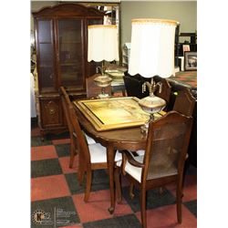 ESTATE TABLE WITH LEAF, 6 CHAIRS, BUFFET AND HUTCH