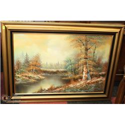 ESTATE FRAMED HORSE SCENE OIL ON CANVAS