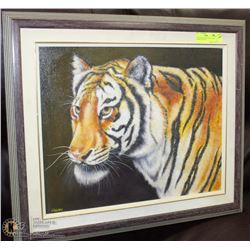 TIGER PAINTING BY KWAN 22"X26" FRAMED MATTED