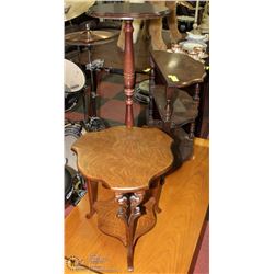 OAK SMALL SIDE TABLE W/ WALNUT PLANT STAND &