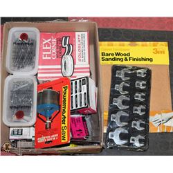 ESTATE BOX WITH ASST. NAILS, STAPLER, HOLESAW BIT