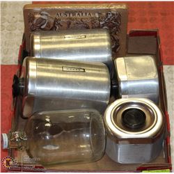 4 VINTAGE METAL CANNISTERS AND MORE