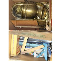 2 BOXES OF ESTATE MISC, ORNAMENTS, TOOLS AND MORE