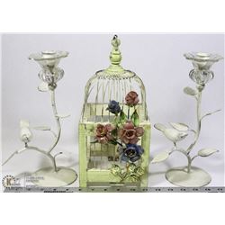 COUNTRY CHIC DECORATIVE BIRD CAGE WITH PAIR OF