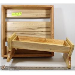 HANDMADE WOOD FRUIT CRADLE AND WOOD TRAY