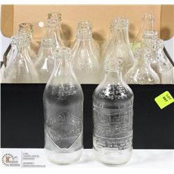 LOT OF 18 VINTAGE POP BOTTLES INCL COKE, SPRITE,