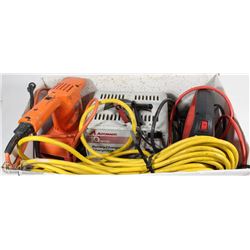 LOT OF SANDER, JIGSAW, 10 AMP BATTERY CHARGER AND