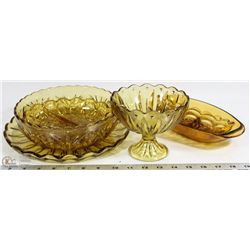 LOT OF AMBER DEPRESSION GLASS INCL SERVING DISHES