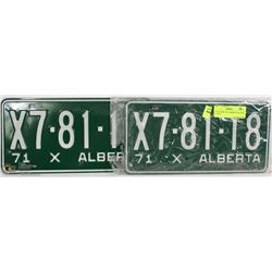 SET OF NEW 1971 ALBERTA LICENSE PLATES