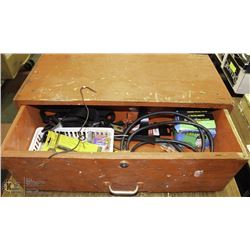 LOCKING WOODEN TOOL BOX WITH CONTENTS