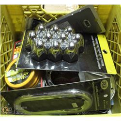 CRATE WITH ASSORTED NEW AUTO CHROME ACCESSORIES