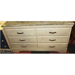 6 DRAWER FAUX MARBLE TOP DRESSER 57"X16"X32"H