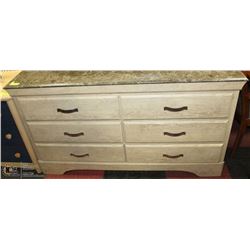 6 DRAWER FAUX MARBLE TOP DRESSER 57"X16"X32"H
