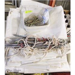 LOT OF LARGE WHITE TARPS WITH VARIOUS PINS