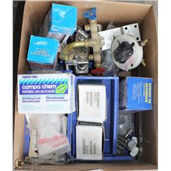BOX OF PLUMBING FITTINGS AND FIXTURES