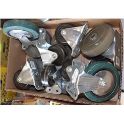 BOX OF 9 CASTORS AND 6 ADDITIONAL WHEELS