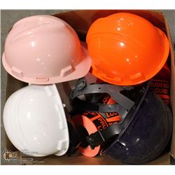 BOX OF 6 NEW HARD-HATS W/ LINERS + MORE