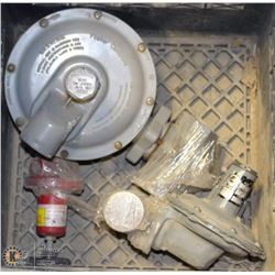 BLUE CRATE OF TWO CONTROLS GREY