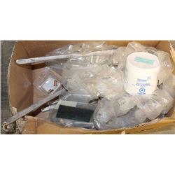 BOX OF MISC INCLUDING ACID PASTE FLUX, MIXER TIPS