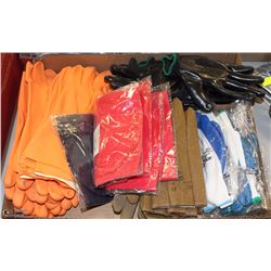 FLAT OF MISC WORK GLOVES & HARD HAT LINERS