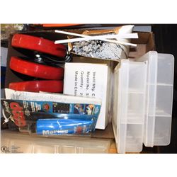 LOT OF 4 RED CASTORS, 2 MARINE GOOP, STAPLE GUN