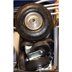 LOT OF 2 WHEELER TIRES & 7 VARIOUS SIZED CASTORS