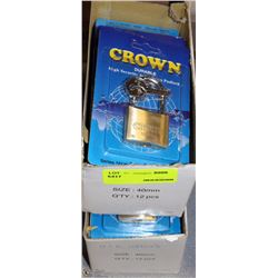 2 BOXES OF CROWN SOLID BRASS PADLOCKS WITH KEYS
