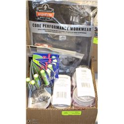 BOX OF ELBOW SUPPORTS, SUNSCREENS STICKS, SAFETY