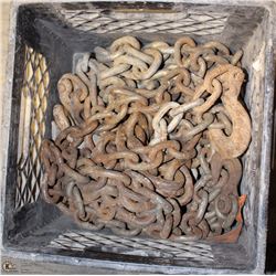 CRATE OF CHAIN WITH PULL ALONG HOOKS