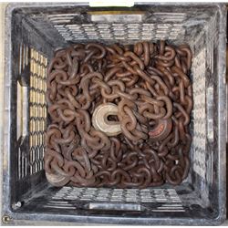 CRATE OF CHAIN WITH PULL ALONG HOOKS