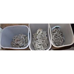 3 BINS OF CHAIN WITH PULL ALONG HOOKS