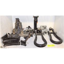 SHELF OF ASSORTED JACK STANDS AND MORE