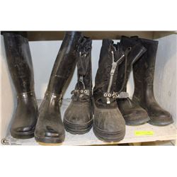 SHELF OF 3 PAIRS OF RUBBER BOOTS