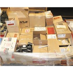 PALLET OF ASSORTED SCREWS, NAILS, FASTNERS & MORE