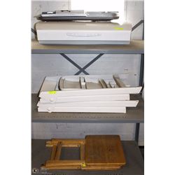 3 SHELVES OF MISC, INCLUDING ALLURE HOOD FAN