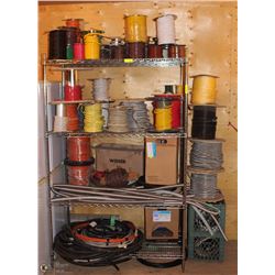 LARGE LOT OF ASSORTED SPOOLS OF WIRE ROPE HOSE +