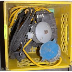 YELLOW CRATE OF ASST EXTENSION CORDS