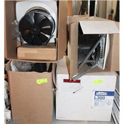LOT OF 4 BOXES OF MISC FANS, VENTILATION, HOUSING