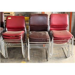 LOT OF 12 RED VINYL STACKING CHAIRS