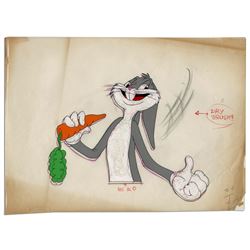 Bugs Bunny Animation Cel -- A Rare Work in Progress, With Pencil Sketch of Bugs Underneath the Cel -