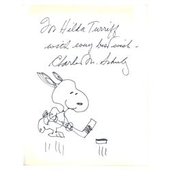 Charles Schulz Signed Drawing of Snoopy Playing Hockey